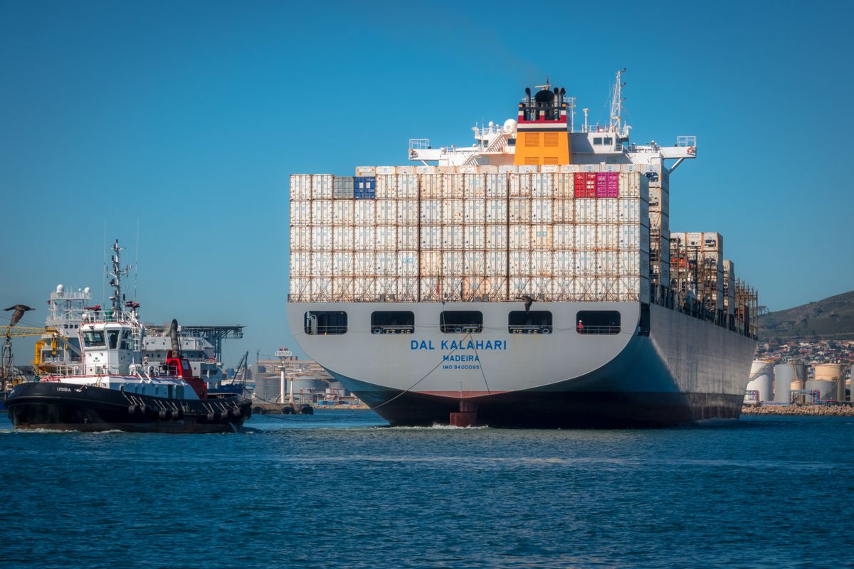 A cargo ship in Cape Town harbour