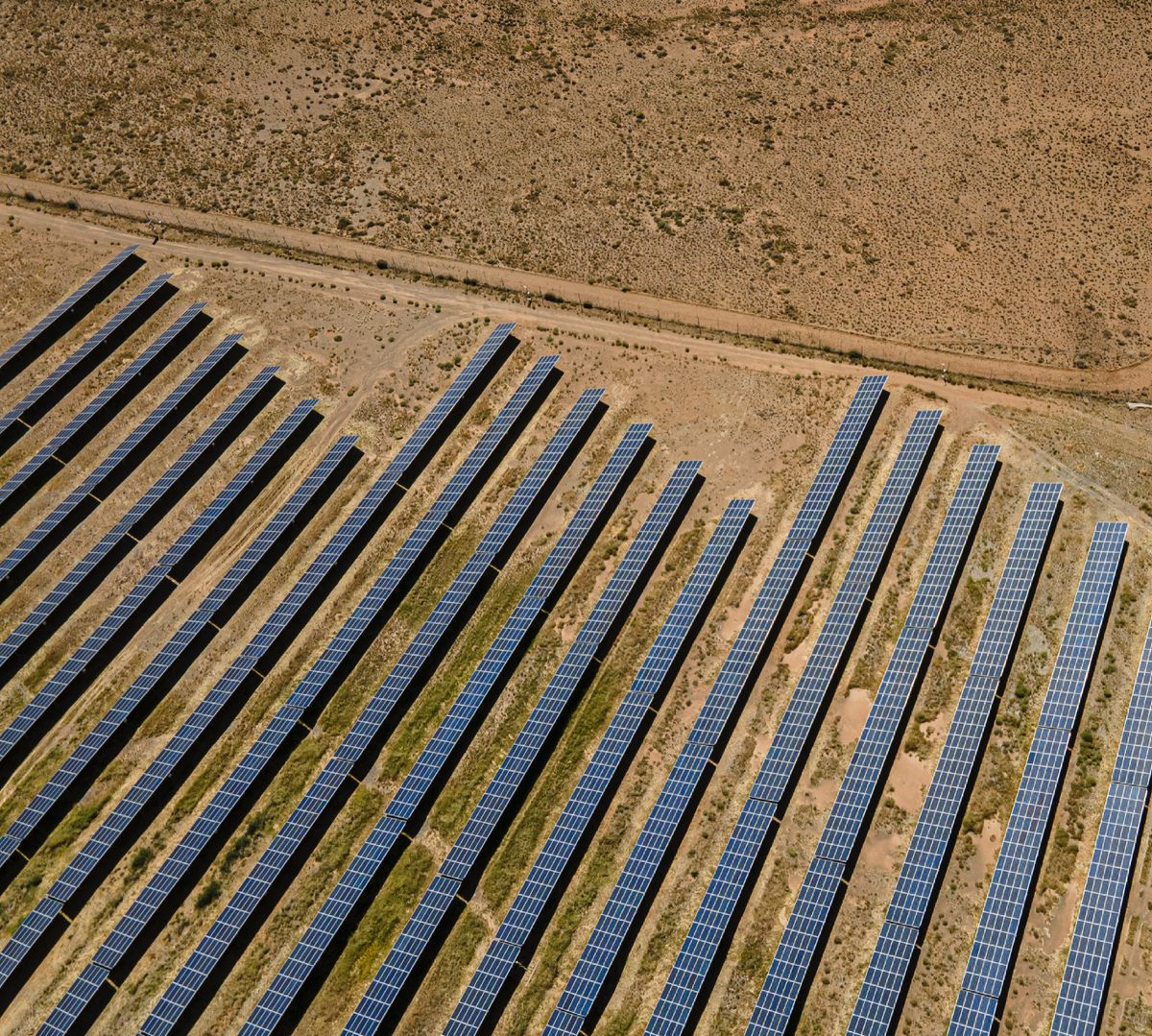 Aerial view of a solar farm in De Aar, South Africa